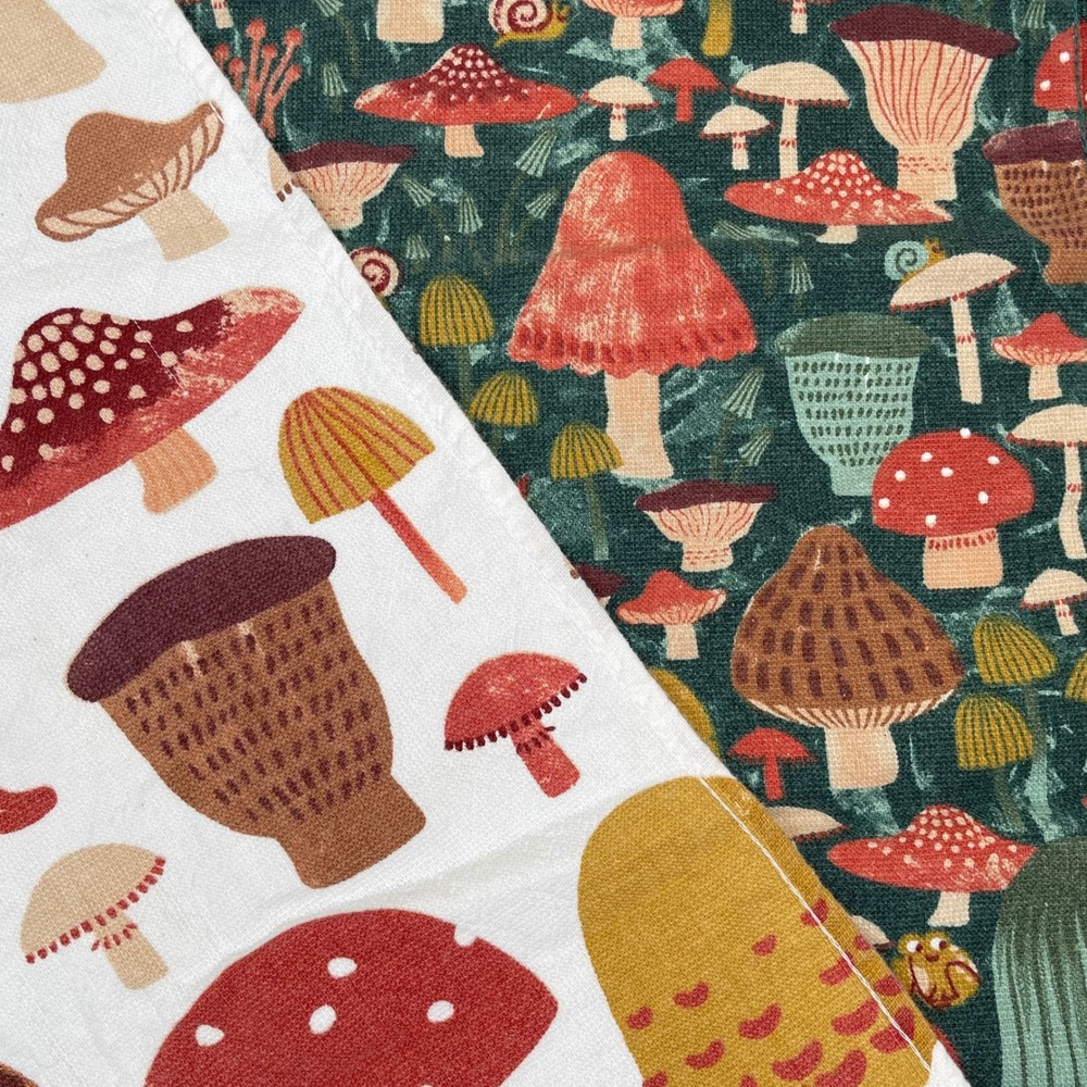 Celebrate Together Mushroom Gnome Kitchen Towels Set Green Cotton Forest Cottage
